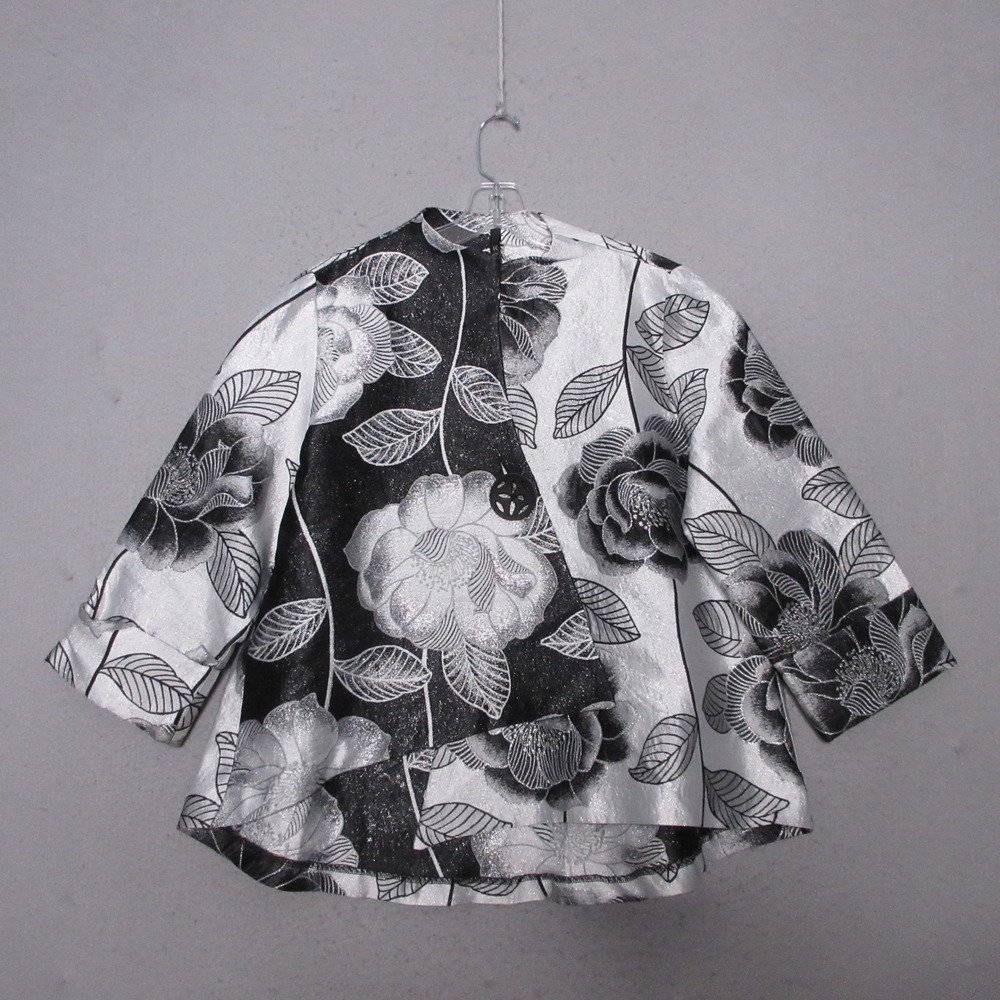 IC by Connie K Jacket Large Floral Brocade Metallic Asymmetrical Silver Cocktail